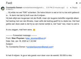 Email Constantia to Martin, May 24, 2020, about the email of Stan Pluijmen, in which Stan states he has 9M